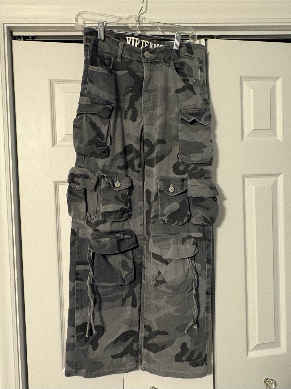 VIP Blue-Gray & Black Camo Wide-Leg Cargo Jeans